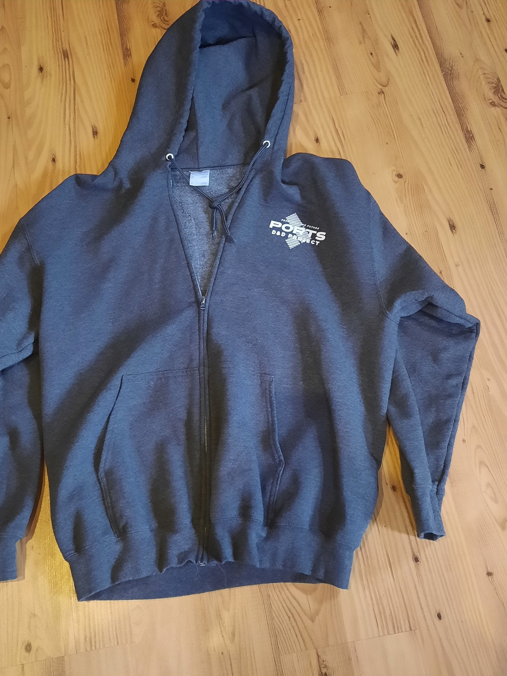 Dark Gray Zip-Up Hoodie with Chest Logo
